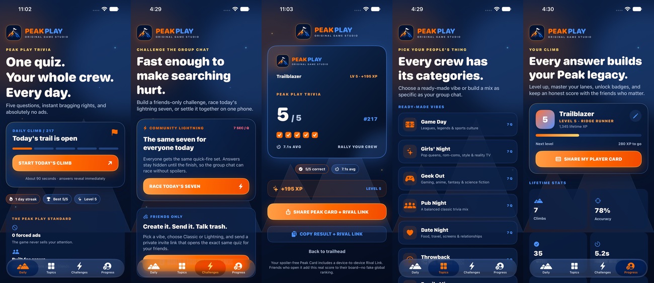 Peak Play Trivia app preview